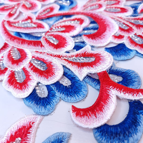 Embroidered red or blue applique with sequins
