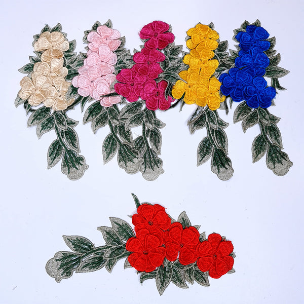 Embroidered Flower and Leaf Applique. 6 Colours.