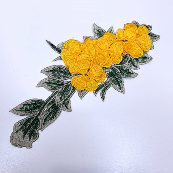 Embroidered Flower and Leaf Applique. 6 Colours.