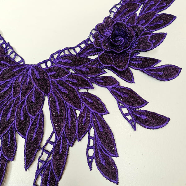 Embroidered Collar Applique With Flower. 2 Colours.