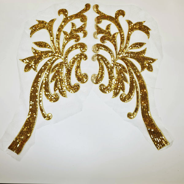 Large Mirrored Sequin Applique Pair. Gold or Silver