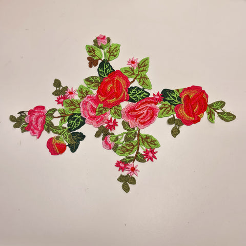 Pink, Red and Green Floral Applique
