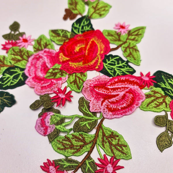 Pink, Red and Green Floral Applique