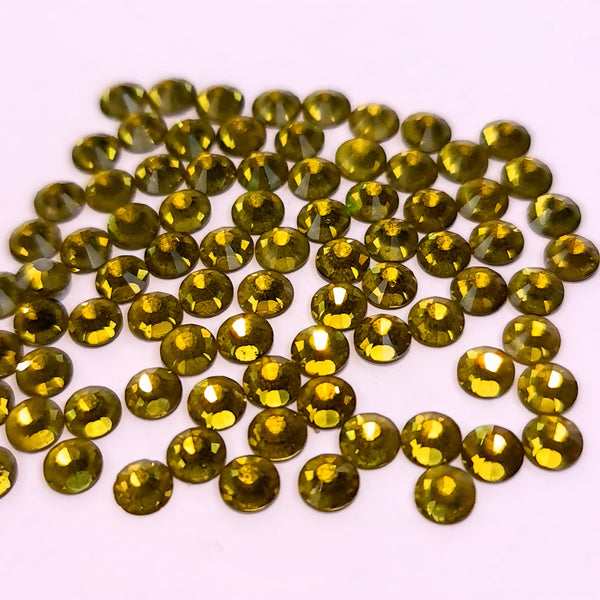 Olive green glass non-hotfix flat back crystals